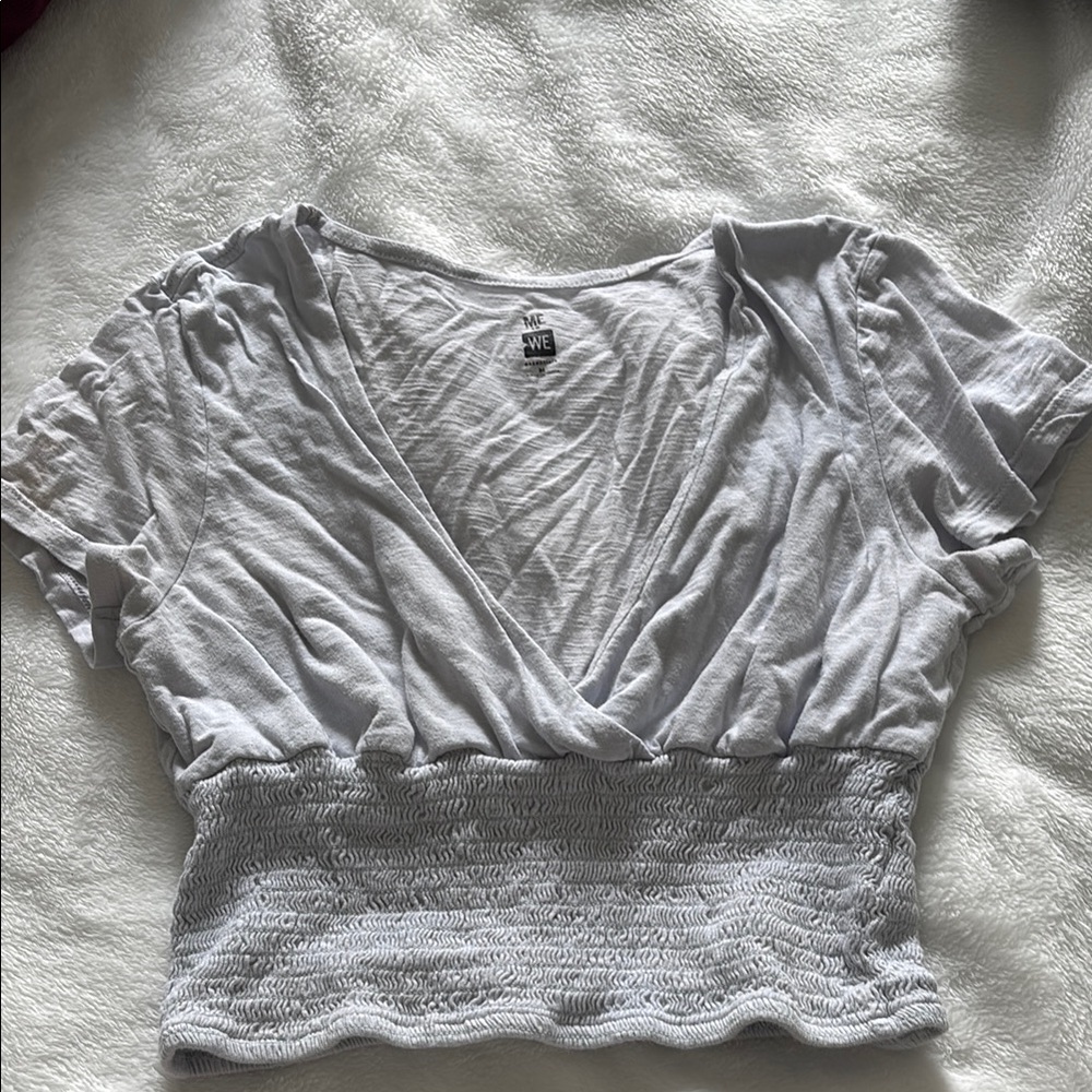 Women's Light Blue V-Neck Smocked Top